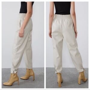 ZARA TAN FAUX LEATHER SLOUCHY PANTS M